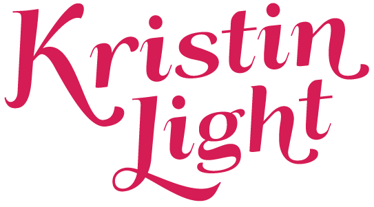 White script with rose-red shadow reads 'Kristin Light'.